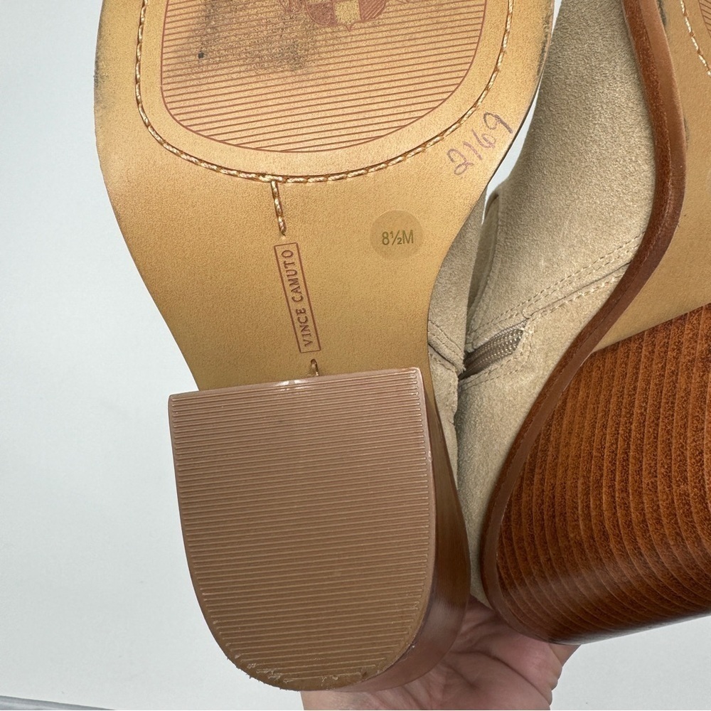 Vince Camuto Tan Suede Amtinda Tortilla Squared Toe Block Heeled Bootie Boot - Picture 9 of 14